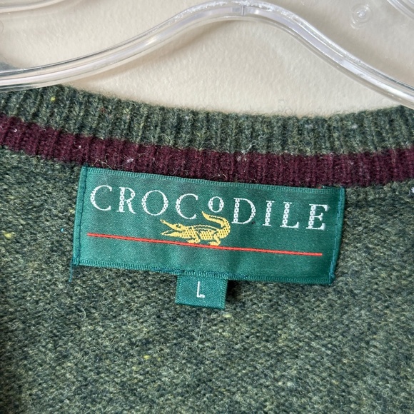 Vintage Crocodile Wool Dark Green V Neck Sweater Vest Size L Lacoste - Picture 4 of 12